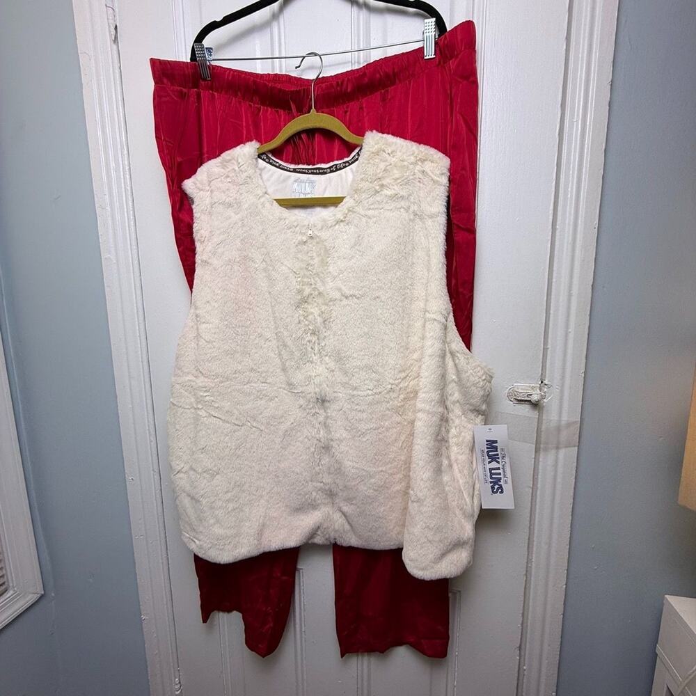 Muk Luks Women's Cozy Faux Fur Vest Pajama Set Red White 3X Holiday New